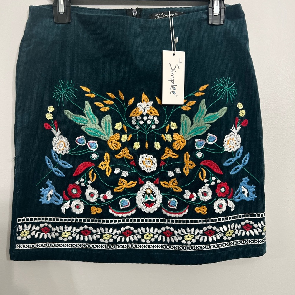 Simplee Vintage high waist skirts womens bottom Boho pencil corduroy Large‎ NWT